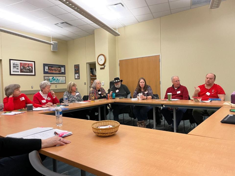 About 20 people attend each monthly meeting of the I Love a Mystery Book Club at the Ellis Library & Reference Center.
(Photo: SUZANNE NOLAN WISLER/THE MONROE NEWS)