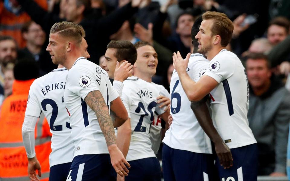 Tottenham's Harry Kane and his team-mates celebrate going 4-1 up - Action Images via Reuters