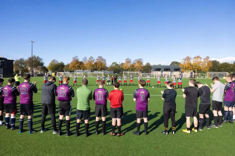 Teams pay their respects at a memorial charity football match held in the memory of Liverpool ECHO journalist Dan Kay at the Liverpool Academy in Kirkby