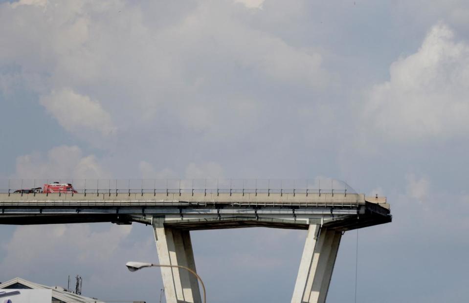 A view of the collapsed Morandi highway bridge in Genoa (AP)