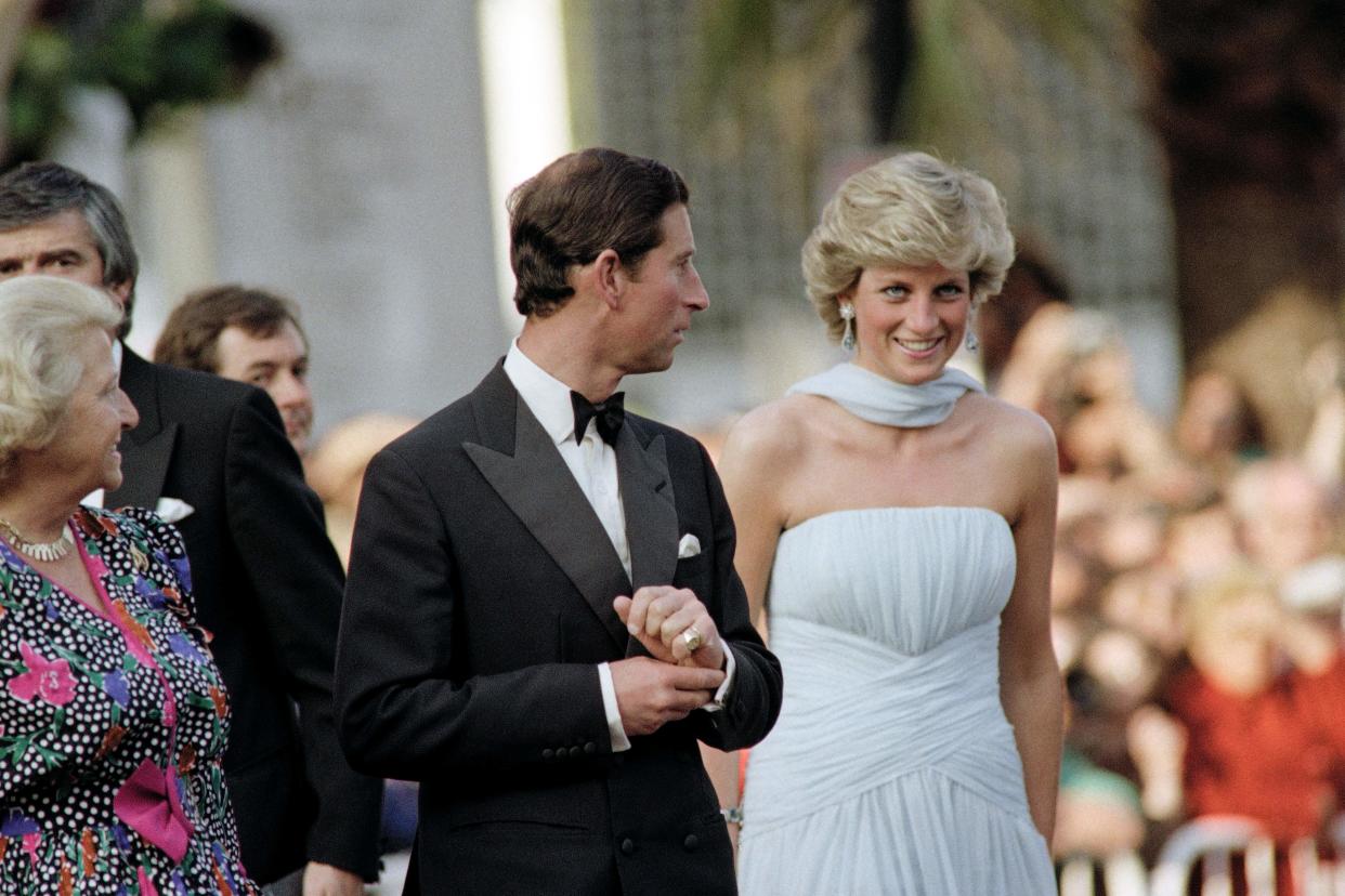 Diana, Princess of Wales and Prince Charles of Wales attend the 40th International Cannes Film Festival, on May 15, 1987. (Photo by AFP) (Photo by -/AFP via Getty Images)