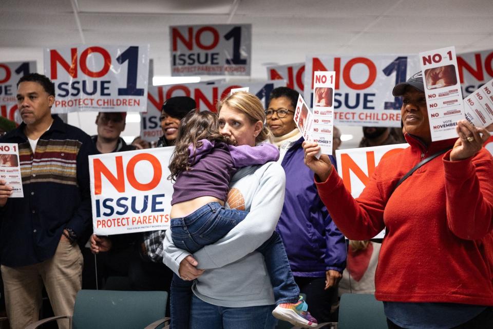 Pro-life residents at a canvasing meeting about Issue 1 in Columbus, Ohio, on Nov. 4, 2023.