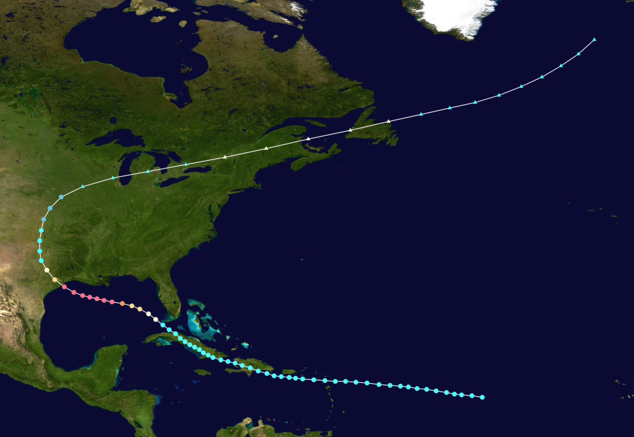 Galveston hurricane track map, Saffir-Simpson scale, 1900