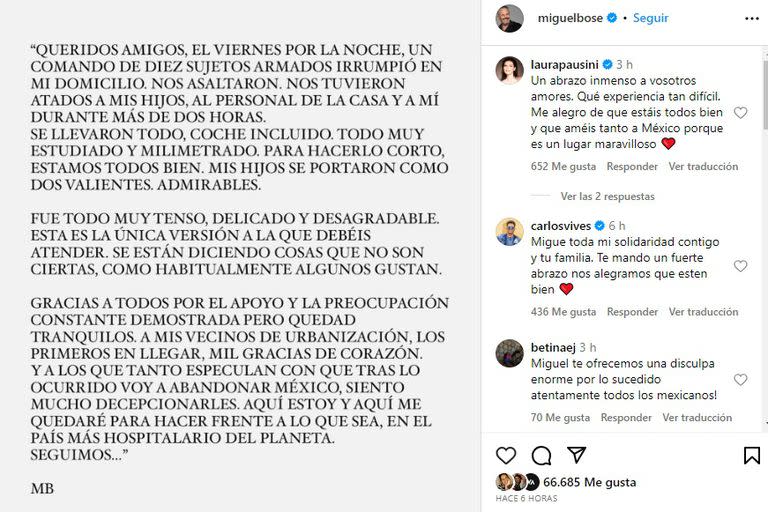 El descargo de Miguel Bosé tras el violento asalto que sufrió en México