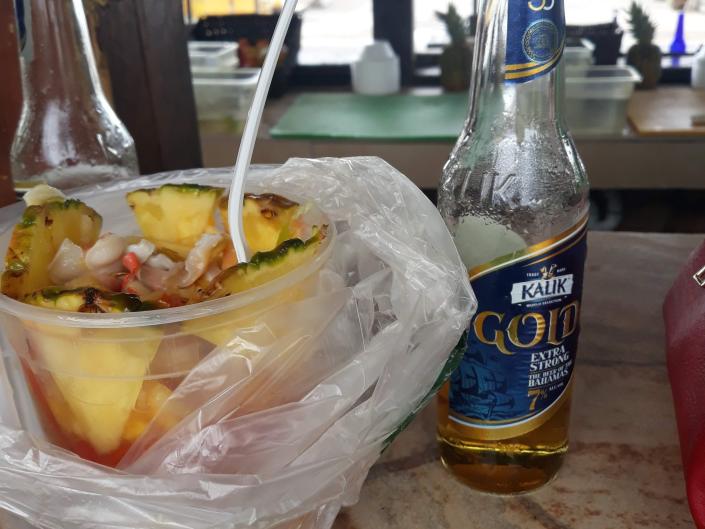 tropical conch salad with Bahamian Kalik gold beer