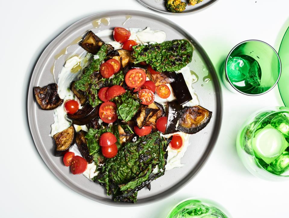 Roasted Eggplant and Crispy Kale with Yogurt