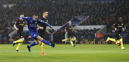 Football Soccer Britain - Leicester City v Manchester City - Premier League - King Power Stadium - 10/12/16 Leicester City's Jamie Vardy scores their first goal Reuters / Darren Staples Livepic