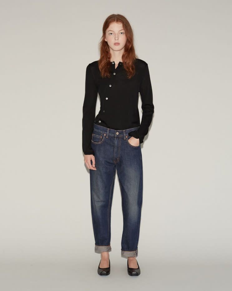 Junya Watanabe, Japanese designer and Rei Kawakubo protegé, sells these selvedge denim jeans for $410. (Photo: Courtesy of Lyst)