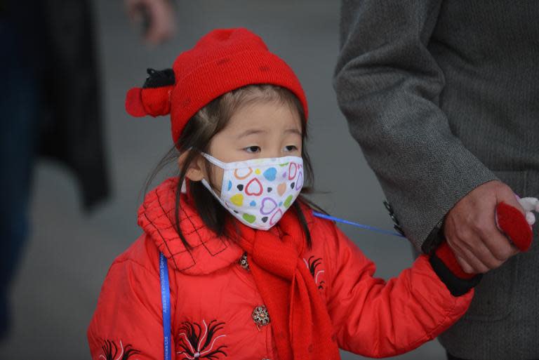 A young girl wears a face mask on a street in downtown Shanghai on December 5, 2013