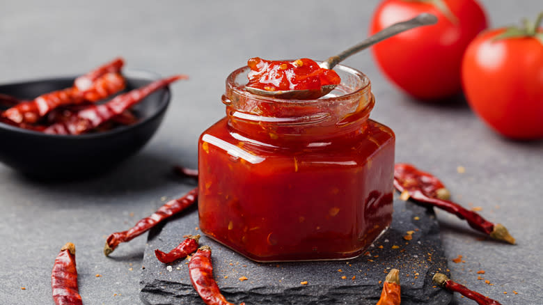 jar of tomato jam with chiles