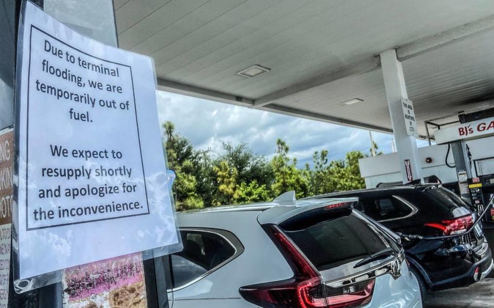 Long lines of car are seen at the BJ’s Wholesale Club gas station located at 7050 Coral Way in Miami, FL, due to a shortage of fuel resulting from the floods on April 12 that disrupted operations at Port Everglades, the Broward County facility that is the hub for about 40% of the gasoline into Florida and serves 12 counties south of Lake Okeechobee, including Miami-Dade, Broward, the Keys and Palm Beach County. On Tuesday April 18, 2023.