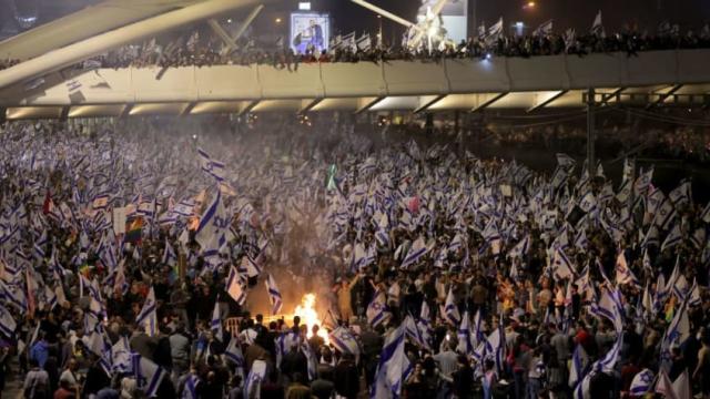 Protesters in Tel Aviv on Sunday night.