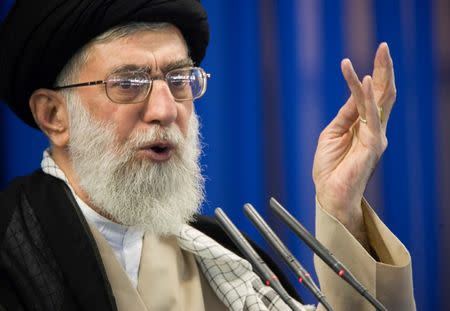 Iran's Supreme Leader Ayatollah Ali Khamenei speaks during Friday prayers in Tehran September 14, 2007. REUTERS/Morteza Nikoubazl/File Photo