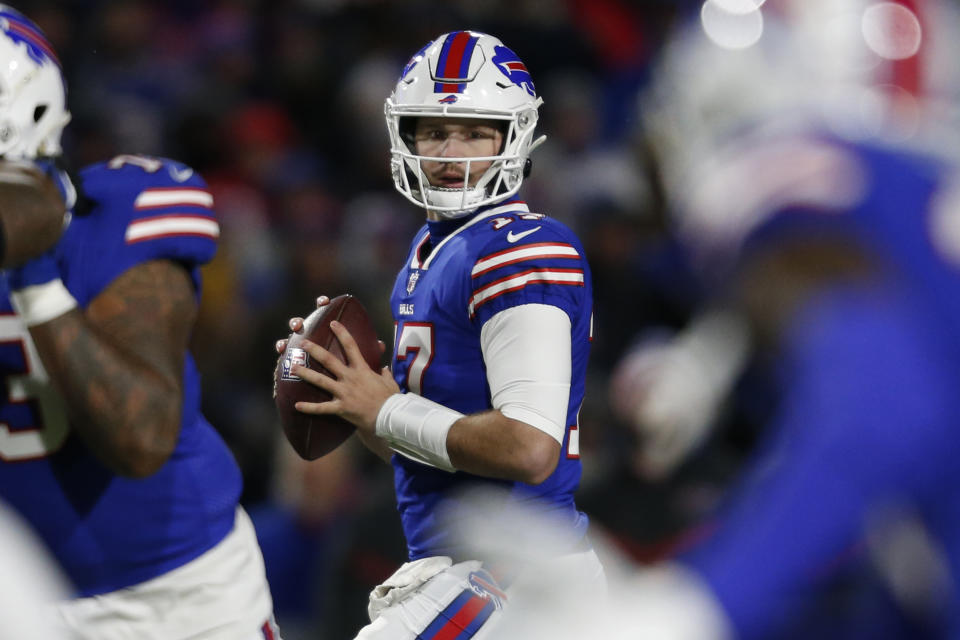 Josh Allen and the Bills face the Patriots six days after Damar Hamlin&#39;s on-field cardiac arrest. (AP/ Photo Jeffrey T. Barnes)