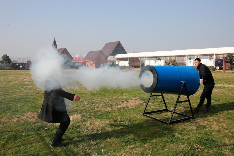 A ‘smog cannon’ is fired in Xiangyang, China
