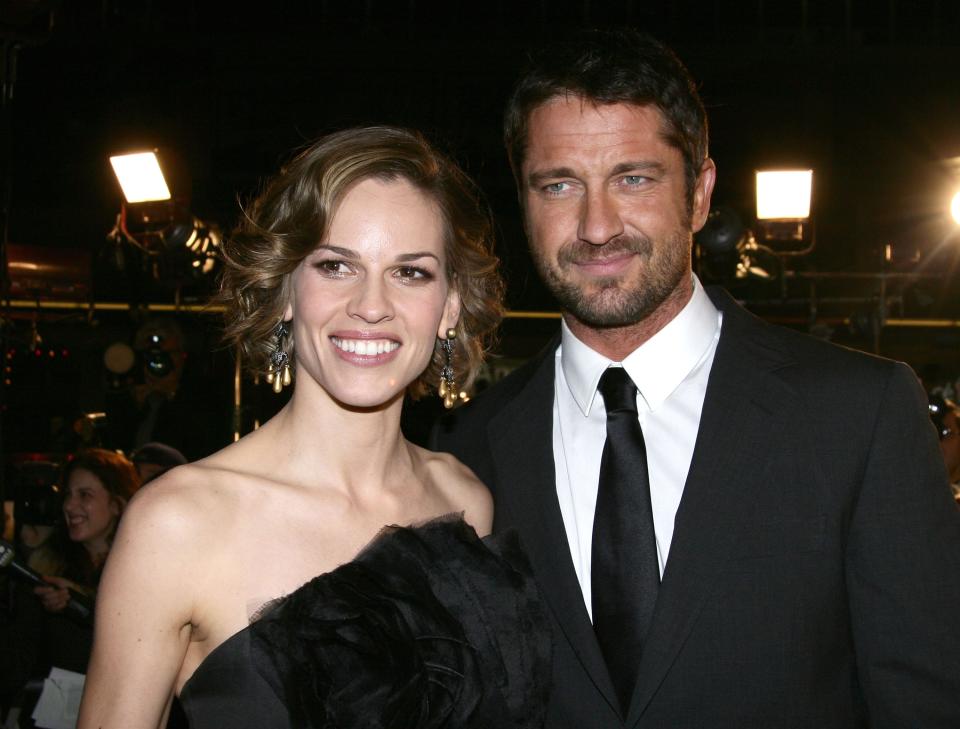 Hilary Swank and Gerard Butler at the premiere of "P.S. I Love You" on December 9, 2007.