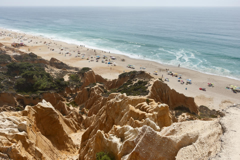 Sandstone cliffs at Gale Beach in Comporta, Portugal.