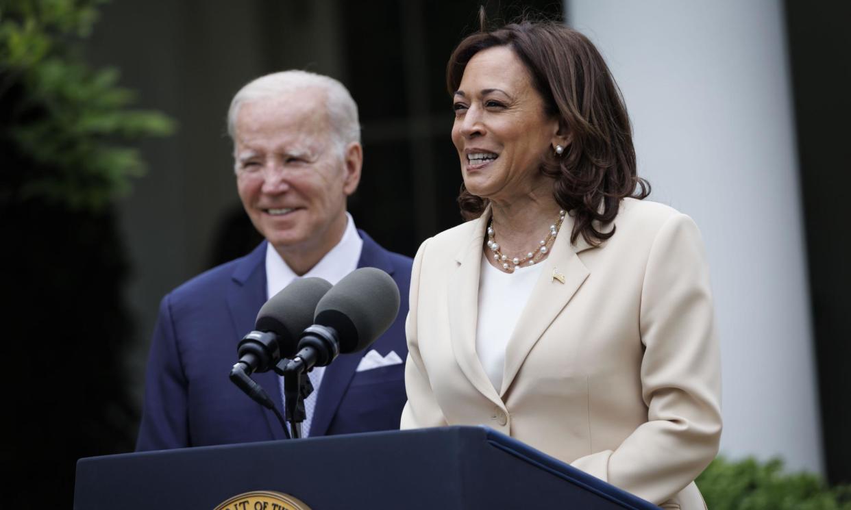 <span>Joe Biden and Kamala Harris in the White House Rose Garden in May last year.</span><span>Photograph: Bloomberg/Getty Images</span>