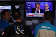 Traders work on the floor of the New York Stock Exchange (NYSE) in New York