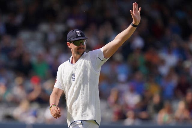 Josh Tongue acknowledges applause from the crowd after claiming a five-wicket haul (John Walton/PA)