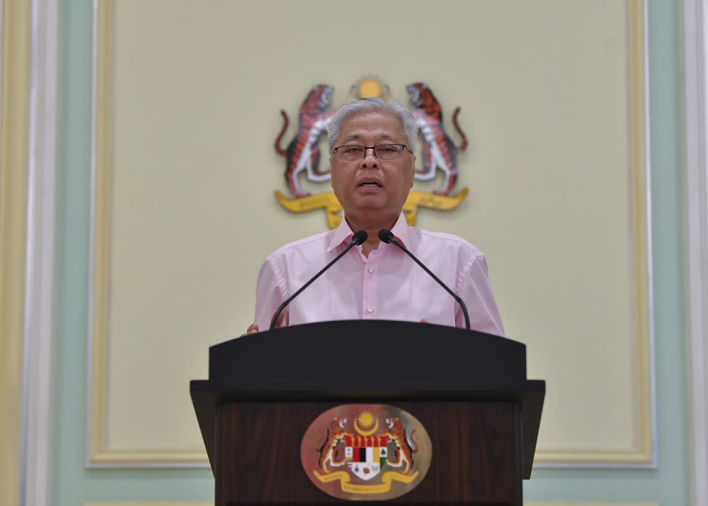 Senior Minister Datuk Seri Ismail Sabri Yaakob speaks during a press conference in Putrajaya April 10, 2020. — Bernama pic