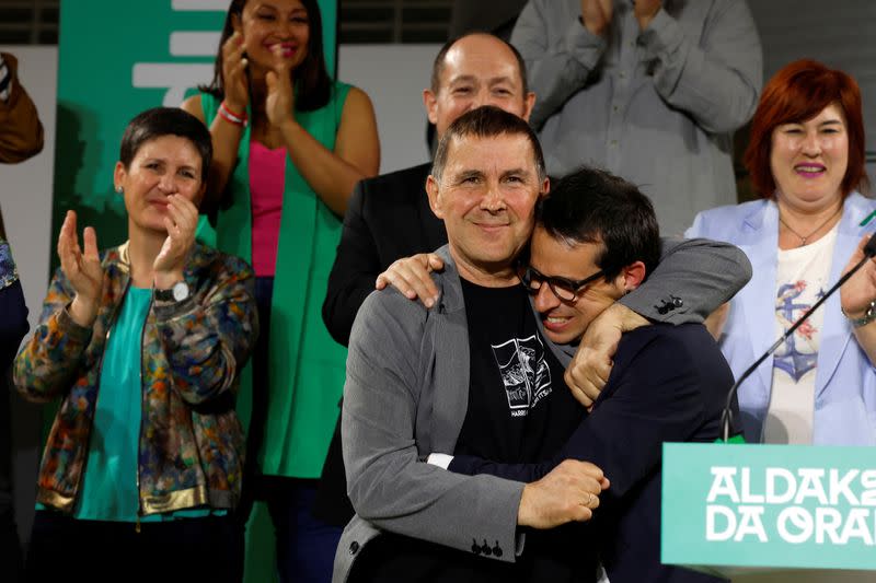 Left-wing separatist party EH Bildu celebrate results in regional Basque Country elections, in Bilbao