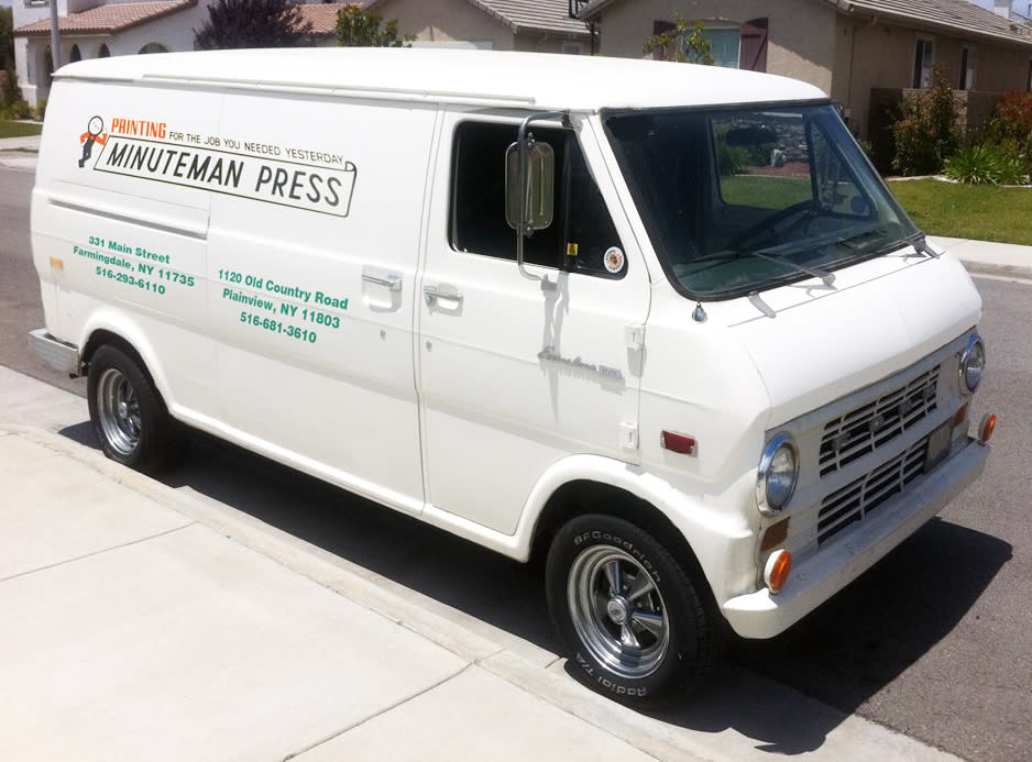 Minuteman Press branded van from the early years promoting the Plainview and Farmingdale locations.