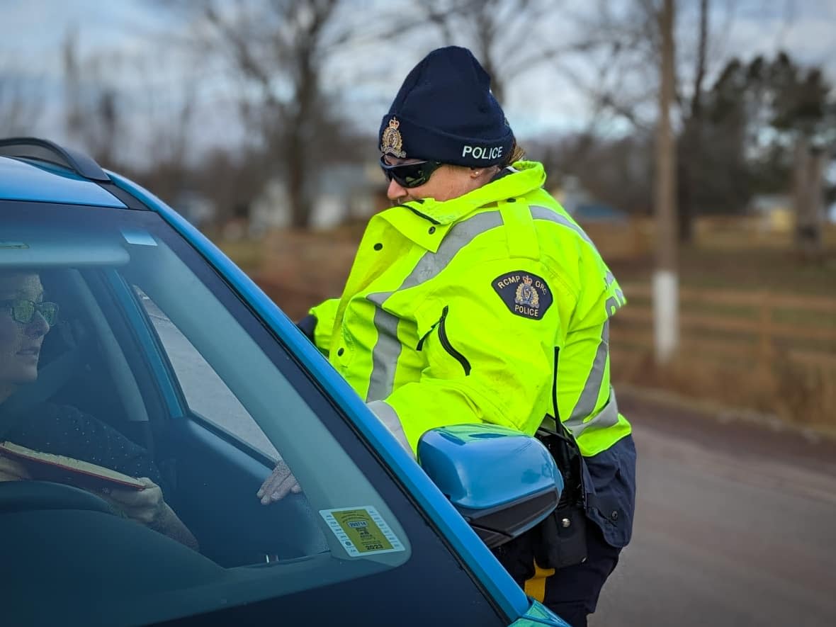 P.E.I. RCMP conduct a road check on York Road just outside of Charlottetown on Jan. 6, 2022. (Shane Hennessey/CBC - image credit)