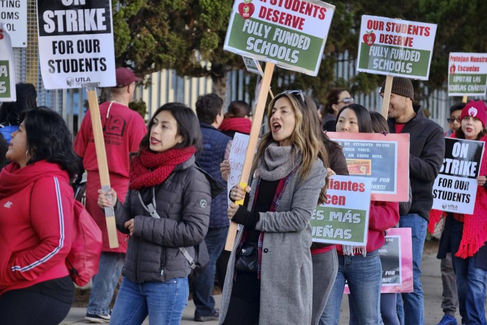 If AEA moves forward with a strike, expect to see teacher picket lines like this one in Los Angeles pop up in Akron.