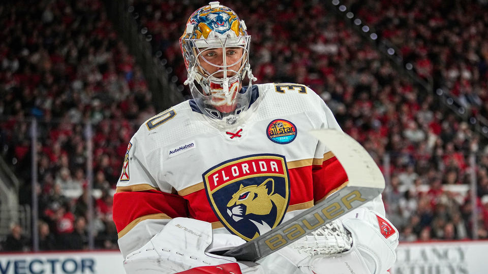 Spencer Knight will be away from the Panthers indefinitely. (Photo by Josh Lavallee/NHLI via Getty Images)