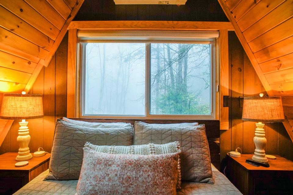 Inside the cabin's main bedroom.
