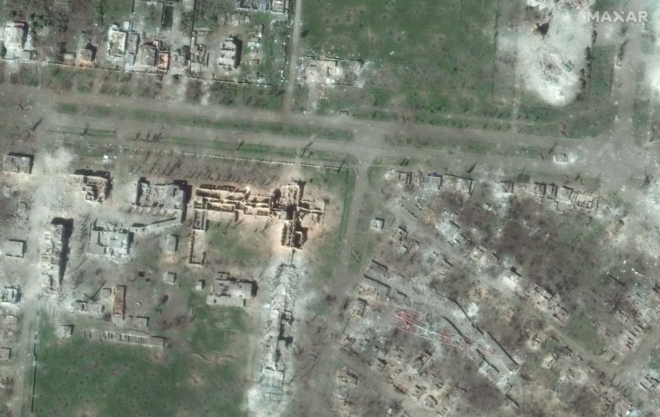 aerial view of a skeletal section of buildings