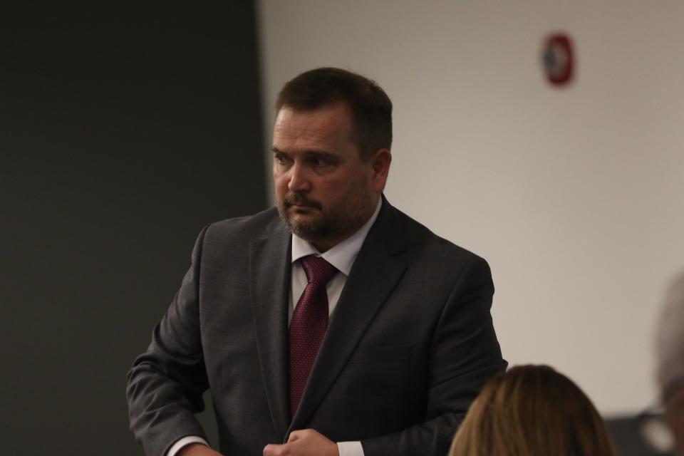 Defense attorney Lucas Williams presents arguments during the second day of a trial in which New Mexico Democrats were accused of illegal gerrymandering, Sept. 28, 2023 in Lea County District Court. D