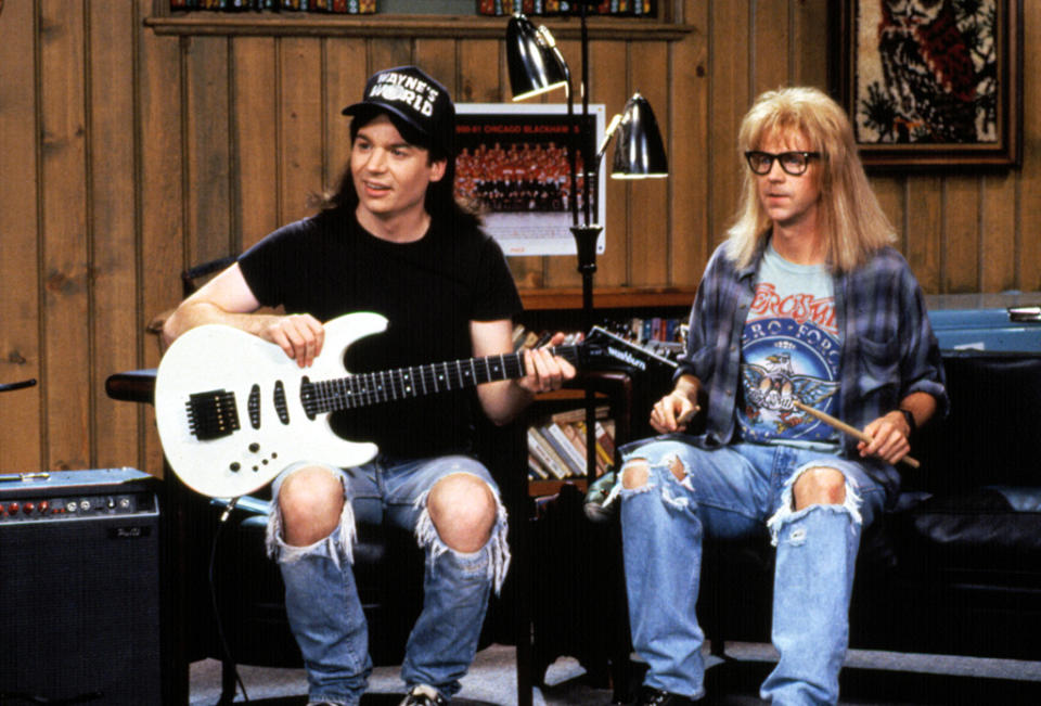 Dana Carvey, right, and Mike Myers in the 1992 film <em>Wayne’s World.</em> (Photo: Paramount/Everett Collection)