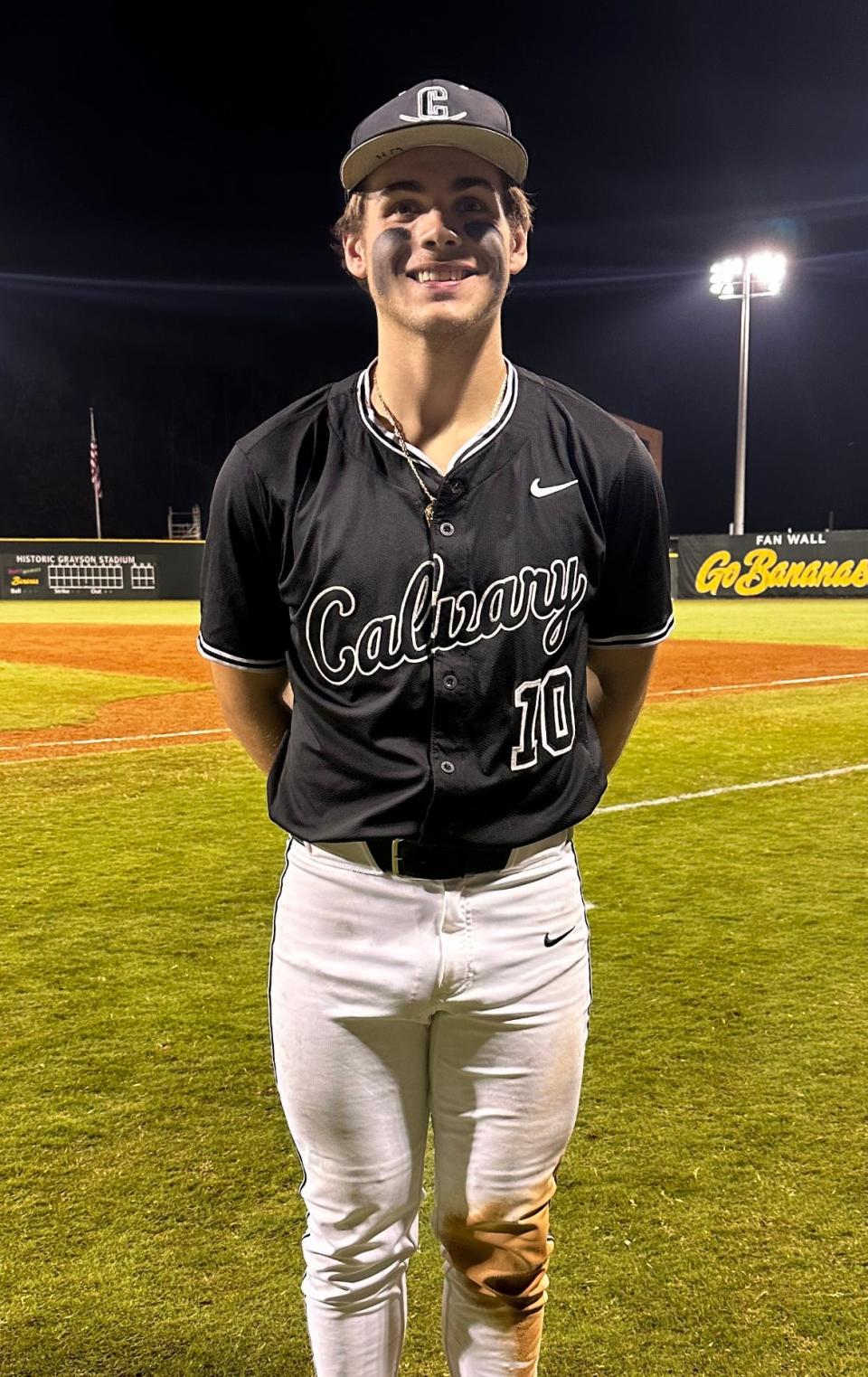 Calvary Day's Will Hampton at Grayson Stadium after a win over Savannah Country Day on March 7, 2024.