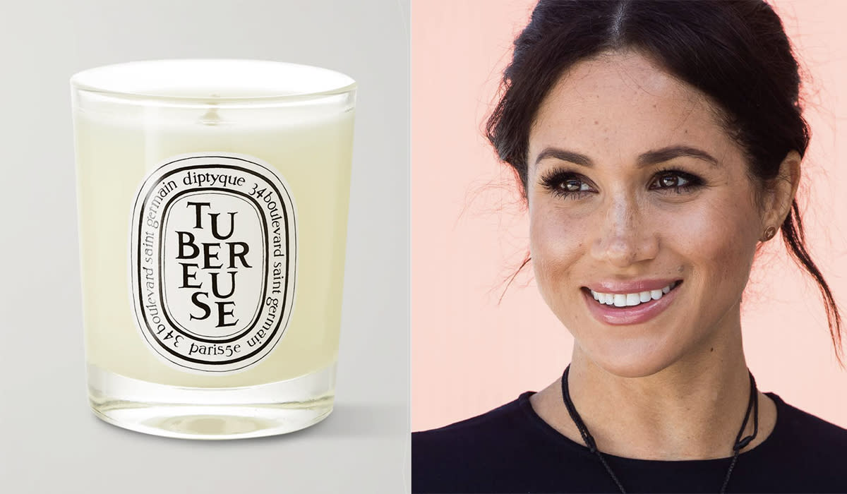 Left: Diptyque Tubereuse candle / Right: Meghan Markle