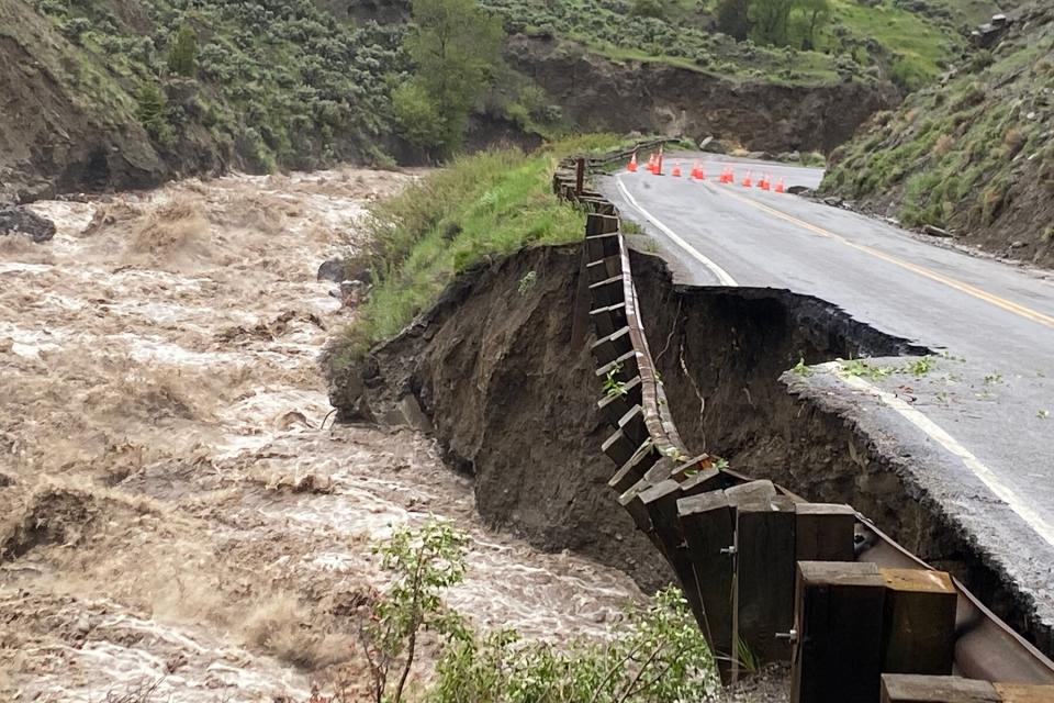 wWater levels in Gardner River rise alongside the North Entrance Road in Yellowstone National Park in Gardiner, Montana.