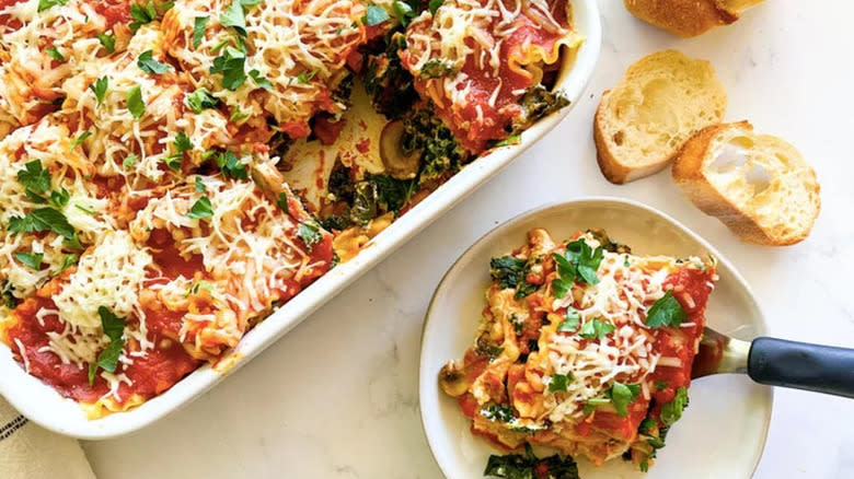 Kale lasagna being served