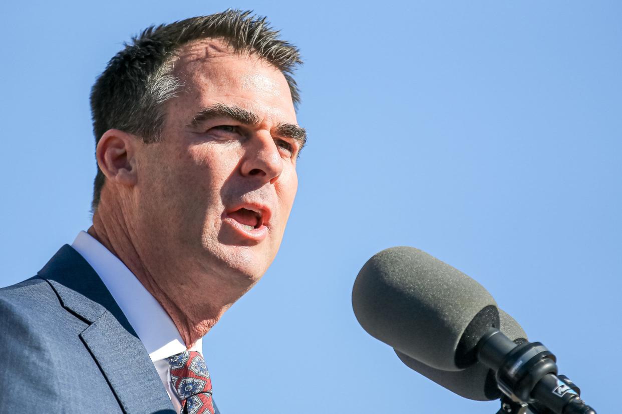 Oklahoma Gov. Kevin Stitt speaks Jan. 9, 2023, at his inauguration at the Oklahoma Capitol.