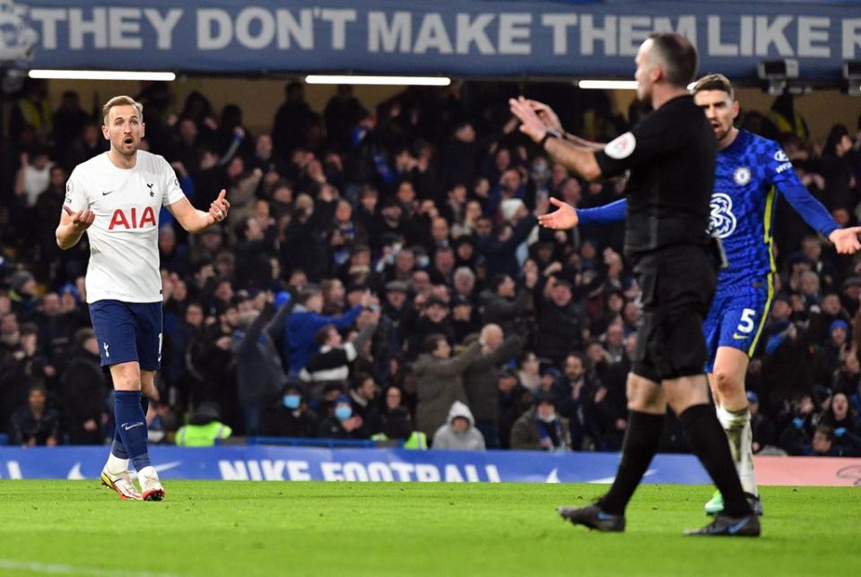 Harry Kane appeals to referee Paul Tierney after his goal is disallowed (AFP/Getty)