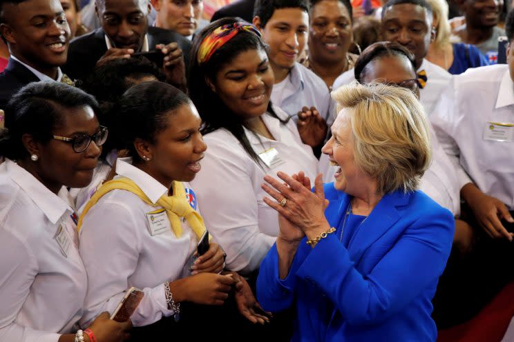 Hillary Clinton greets students