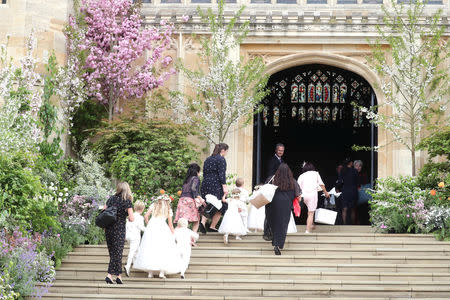The bridal party and special attendants walk into the chapel for the wedding of Lady Gabriella Windsor and Mr Thomas Kingston at St George's Chapel in Windsor Castle, near London, Britain May 18, 2019. Chris Jackson/Pool via REUTERS