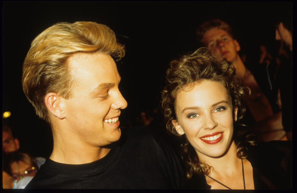 Kylie Minogue and Jason Donovan, TV Show ‘Tien om te zien’, Blankenberge, Belgium, 14/08/1989. (Photo by Gie Knaeps/Getty Images)