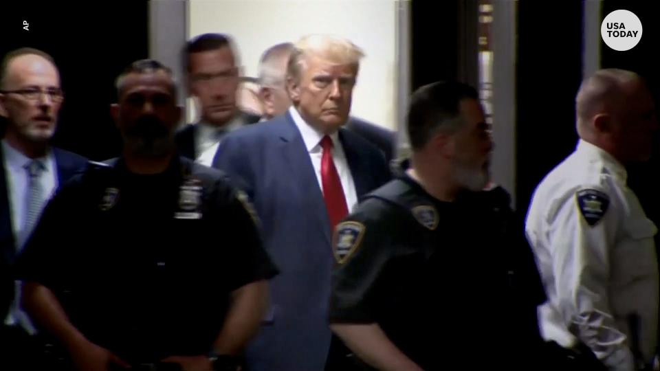 Former President Donald Trump pleads not guilty  to 34 felony counts of falsifying business records in New York on April 4, 2023.