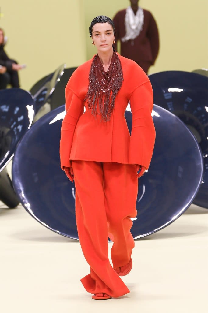 A model walking the runway at the Jil Sander RTW Fall 2024. WWD via Getty Images