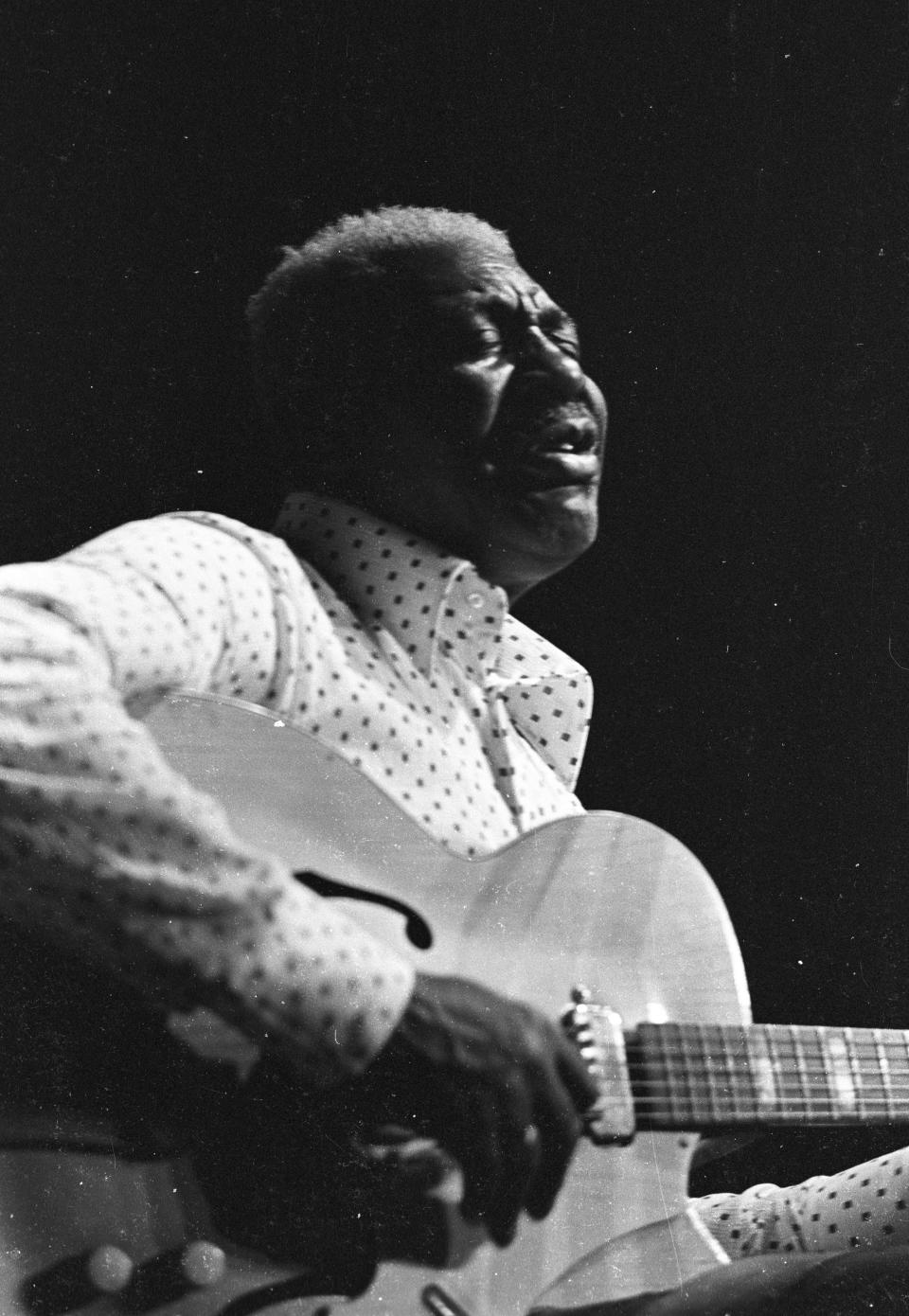 This image provided by the estate of Dick Waterman, shows Arthur Crudup performing in 1970. Crudup wrote the song “That’s All Right,” which Elvis Presley later recorded for his first single. (Dick Waterman via AP)