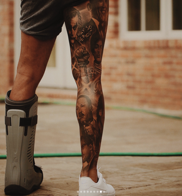 Odell Beckham Jr.'s strikingly detailed leg tattoo is a work of art