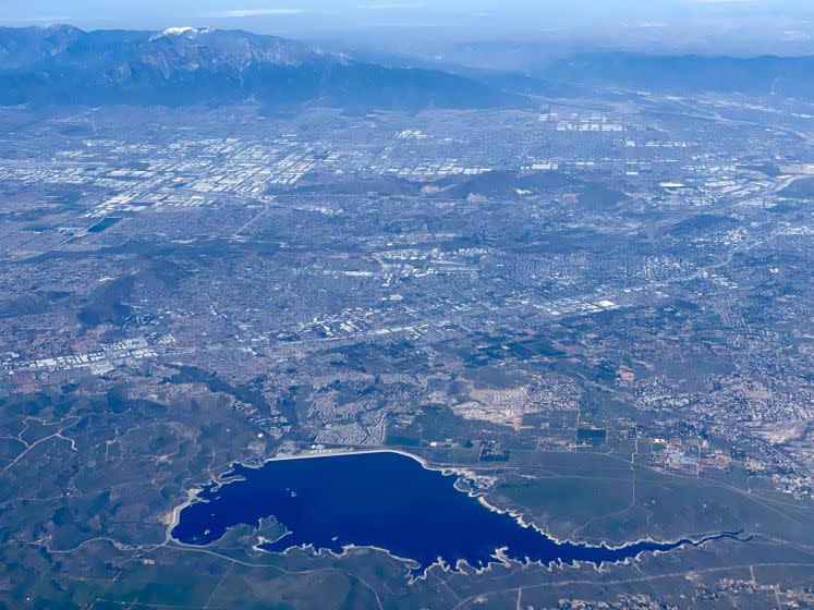 Aerial view of Lake Mathews in Riverside county, south of Los Angeles California