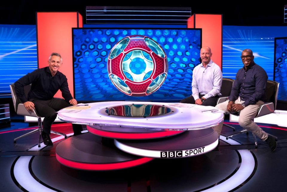 Lineker, Wright and Shearer in the Match of the Day studio (BBC / Pete Dadds)