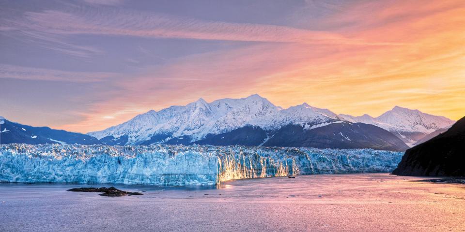 Sunset by a glacier.
